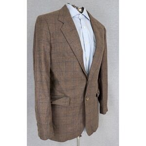The Men's Store Brown Windowpane Plaid Wool Blend Blazer Sport Coat 40L Mens